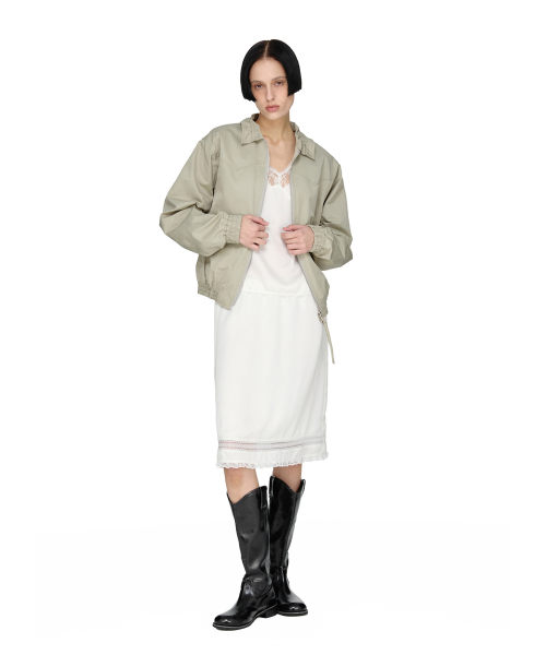 String Bomber Shirring Jacket, KHAKI BEIGE