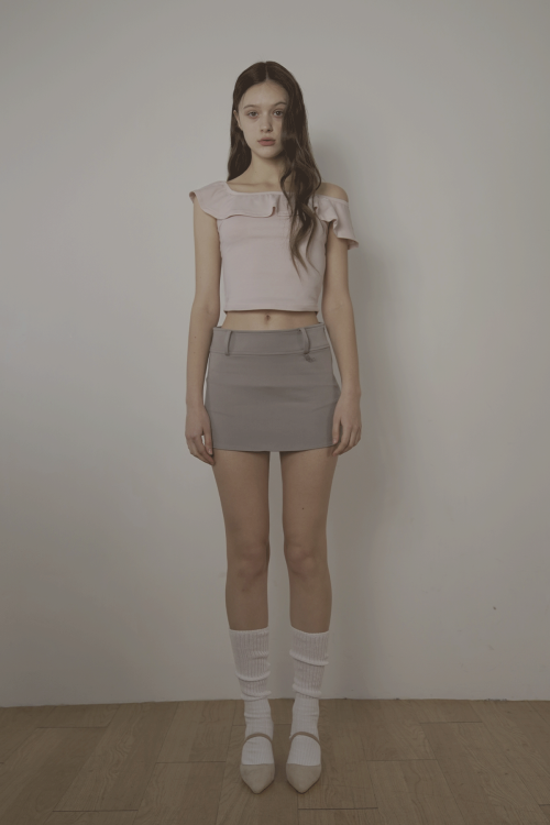 BELT MINI SKIRT-ASH BEIGE