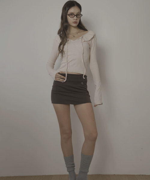 BELT MINI SKIRT-BROWN
