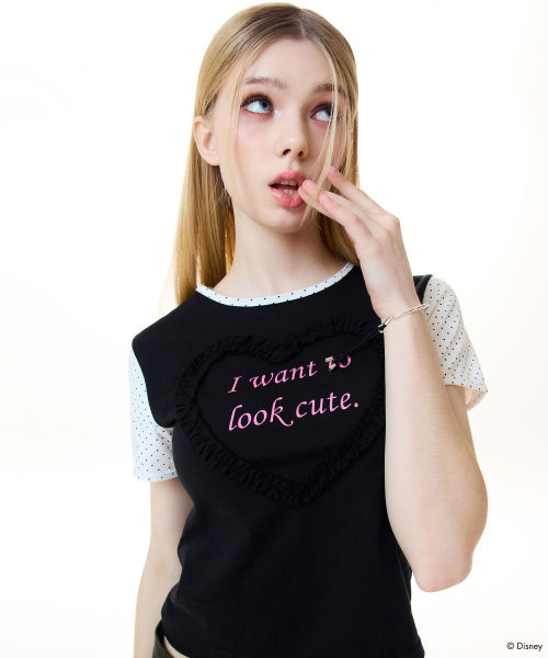 [MARIE] FRILL LETTERING TEE(BLACK)