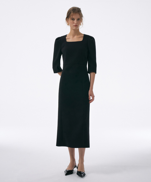 Square Scoop Neck Dress[LMBFCO23DR809]-Black