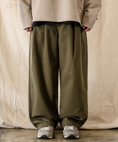 Saturn Two Tuck Wide Twill Pants Khaki KJLP2606