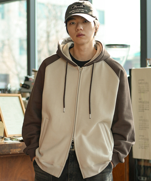 Nova Overfit Raglan Hood Zip Up Brown SOHD2608