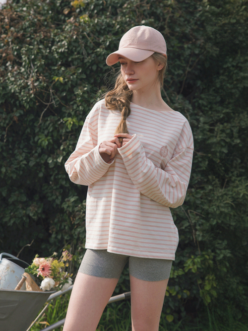 ERICA embroidery stripe T-shirt_PINK