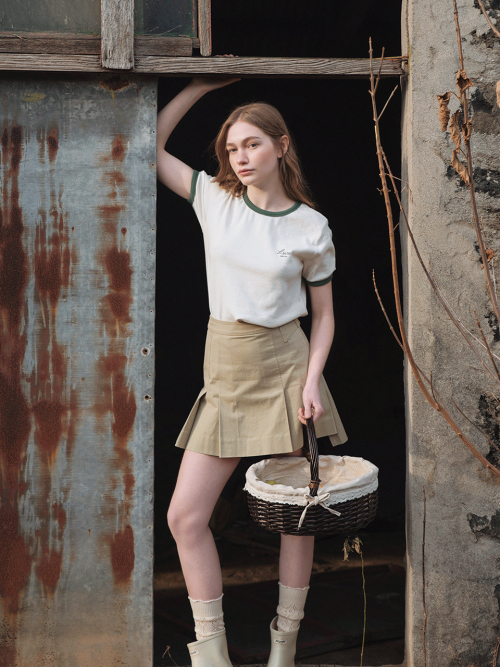 VELO pleats mini skirt_KHAKI