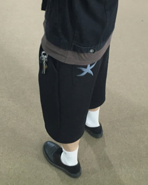 TCM back logo half sweat pants (black)