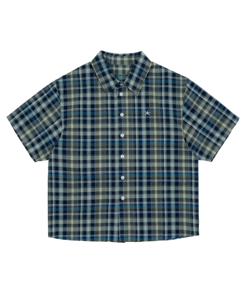TCM mini logo check half shirts (blue)