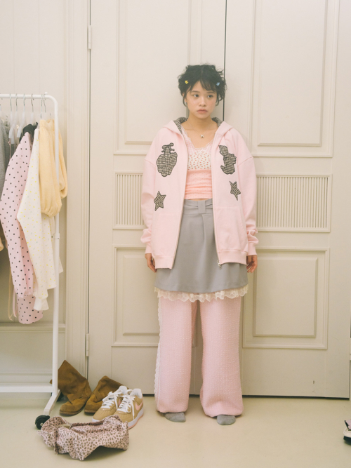 KIRING CHECK PATCH HOODIE (PINK)