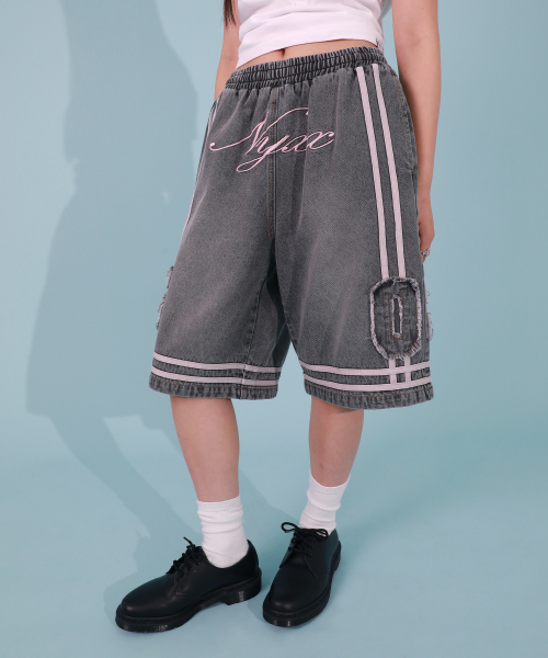 BASKETBALL DENIM HALF PANTS GRAY