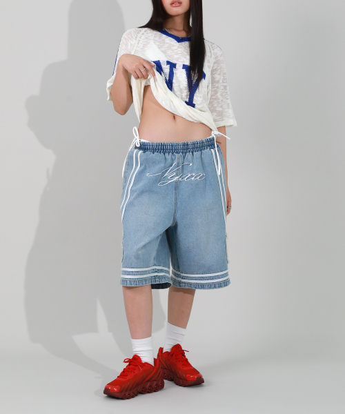 BASKETBALL DENIM HALF PANTS LIGHT BLUE