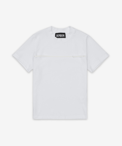 란제리 스트랩 타이트 반소매 티셔츠 - 화이트 / BPT25TSHIRT173