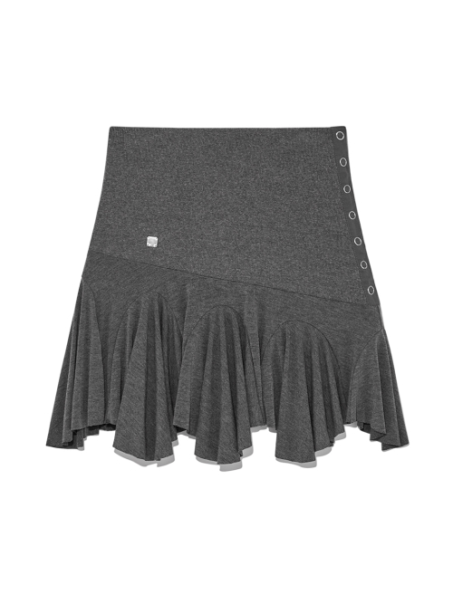 UNBALANCE FLARE FOLDING SKIRT IN CHARCOAL