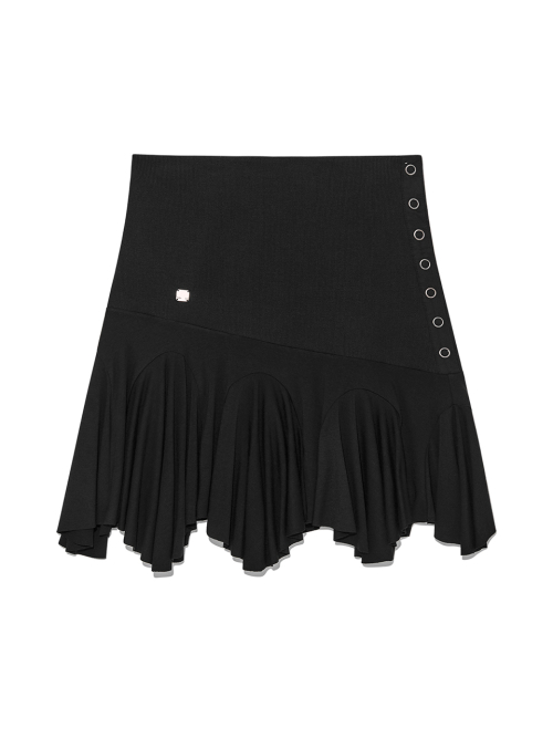 UNBALANCE FLARE FOLDING SKIRT IN BLACK