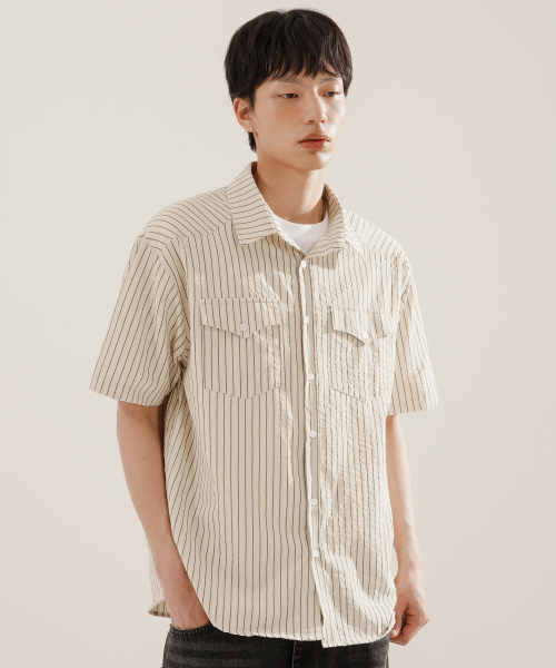Brooklyn Western Stripe Short Shirts Lightbeige KJSS2615