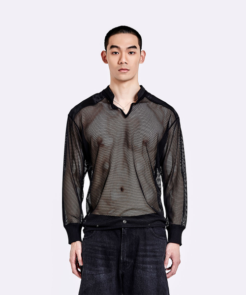 Mesh henly neck longsleeve - Black