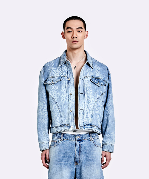 Leopard denim jacket - Light blue
