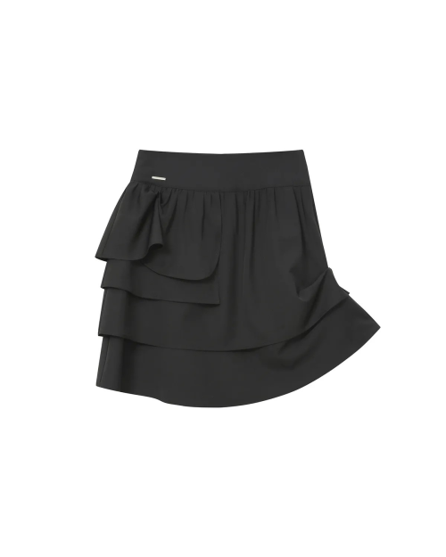 Unbalanced layers midi skirt BLACK