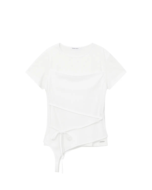 String layered knit top WHITE