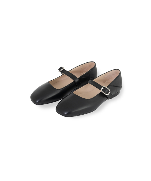 W Leather Mary Jane Shoes, Black