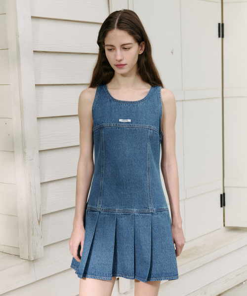 DENIM PLEATS ONEPIECE BLUE