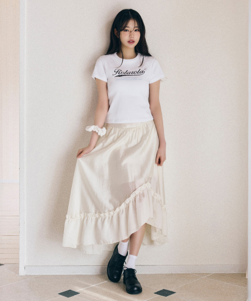 UNBALANCE SHIRRING LONG SKIRT IVORY