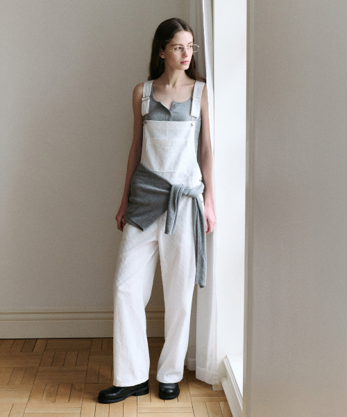 EYELET SEMI WIDE OVERALL PANTS WHITE