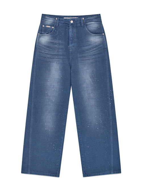 BACK LINE POINT SOFT SHINY DENIM PANTS IN BLUE