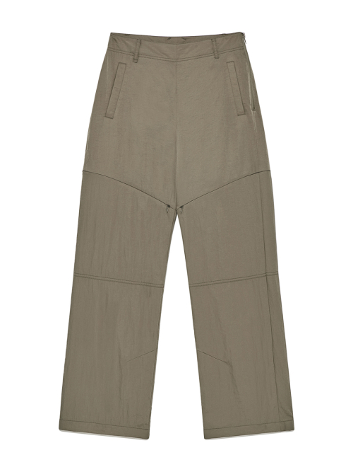 ZIPPER DETAIL NYLON PANTS IN KHAKI