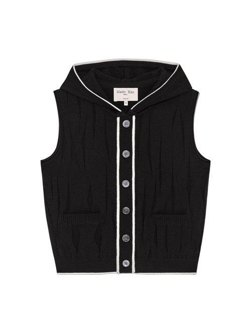 WRINKLE HOODY BUTTON KNIT VEST IN BLACK
