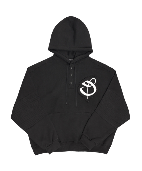 Snake Embroidered Button Hoodie Black