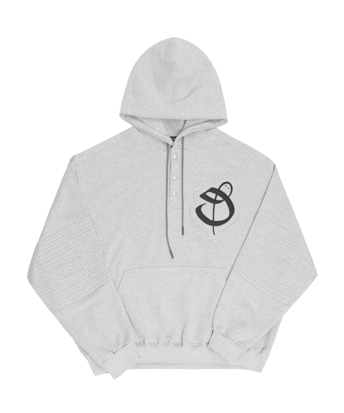 Snake Embroidered Button Hoodie Gray