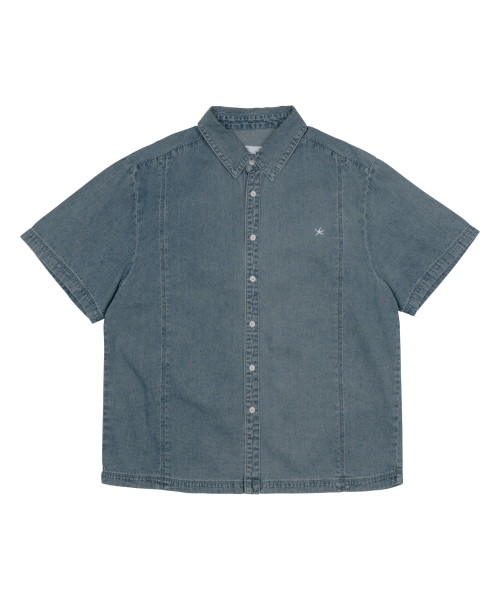 TCM mini logo denim half shirts (blue)