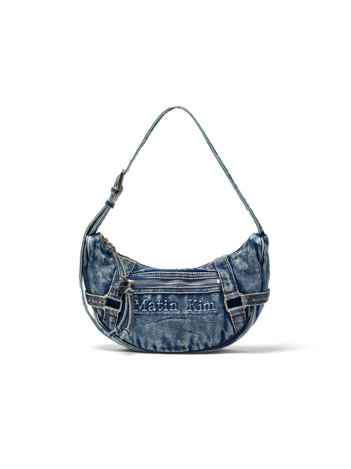 MATIN WASHED DENIM MINI HOBO BAG IN BLUE