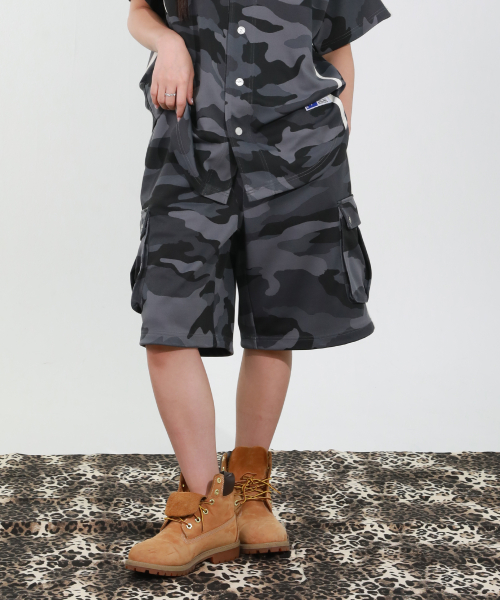 TOUGH BEAR CAMO HALF PANTS BLACK