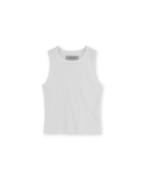 W Round Sleeveless Top, White