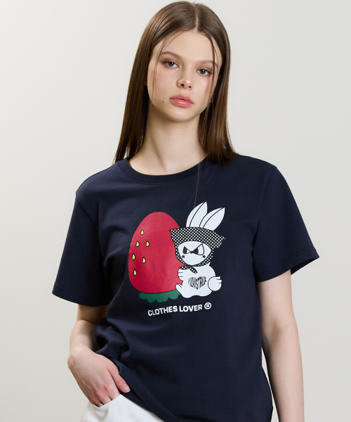 SM STRAWBERRY RABBIT TEE(NAVY)