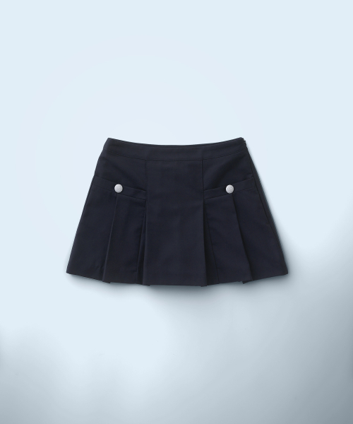 Pocket Pleats Shorts Skirt Navy