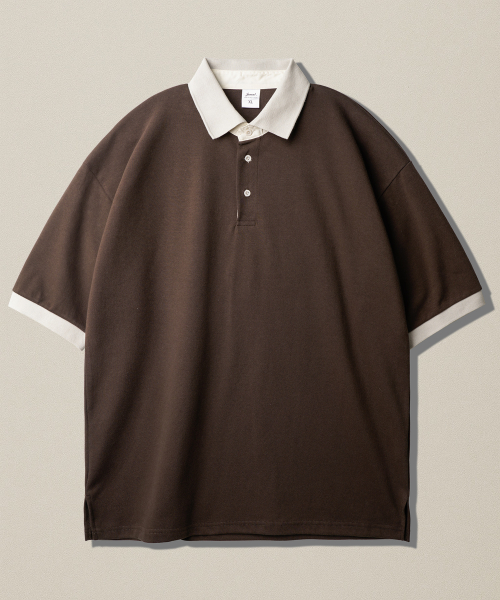 Chess Ringer Collar Short T-Shirt Brown KJST2616