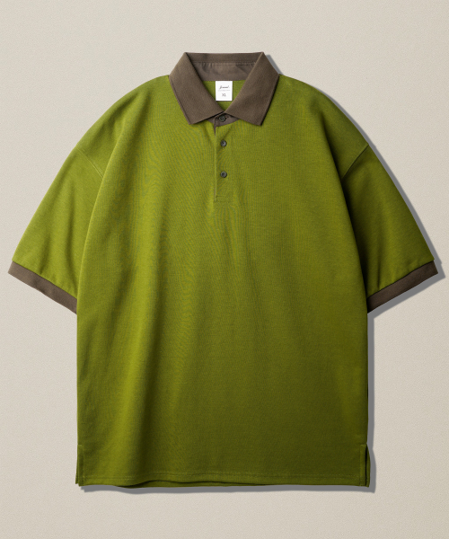 Chess Ringer Collar Short T-Shirt Olive KJST2616
