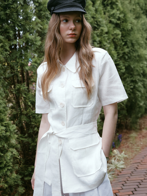 TARI linen half sleeve jacket_IVORY