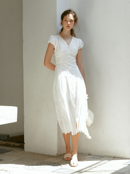 LILIANA puff sleeve embroidery dress_WHITE