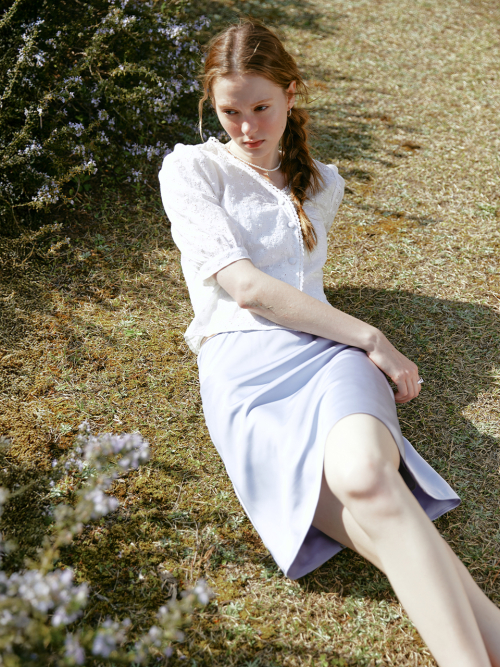 DIANA satin midi skirt_DUSTY BLUE