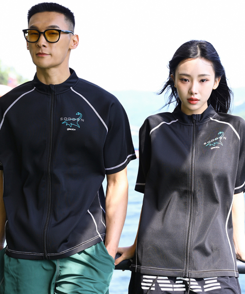 GT153 소든 반팔집업 래쉬가드 (BLACK)