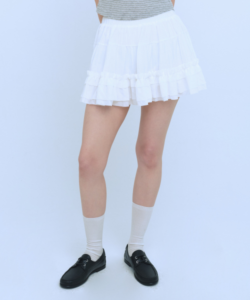 C SHIRRING CANCAN SKIRT_WHITE