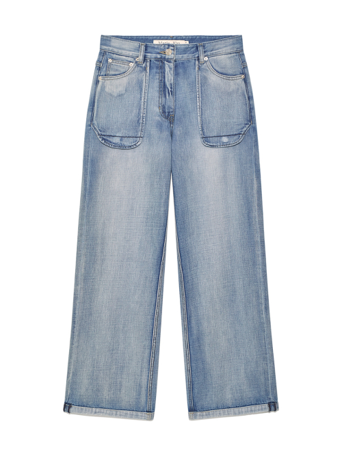 OUT POCKET WASHED DENIM PANTS IN LIGHT BLUE