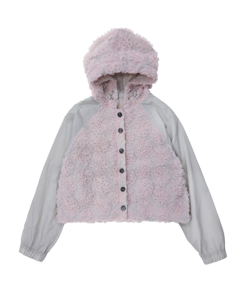 Lace Crop Hood (Grey+Pink)