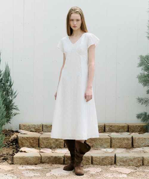 FLARE SLEEVE LONG ONEPIECE WHITE