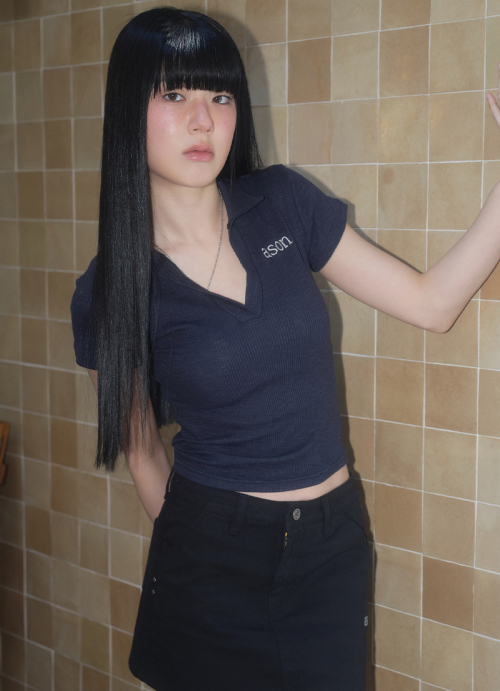 HALF IVY COLLAR TEE / NAVY