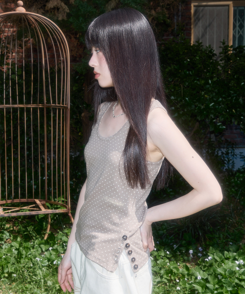 DOT BUTTON SLEEVELESS (BROWN) F25QB130