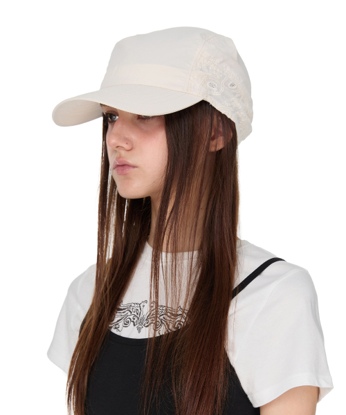 Punching Paisley Scarf Cap, IVORY